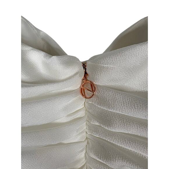 Nookie Cooper Mini Dress Ruched Ruffle Garden Party Cocktail Bridal White Size M - Picture 13 of 13